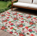 9 X 12 Ivory Red Black Pink And Brown Floral Washable Indoor Outdoor Area Rug