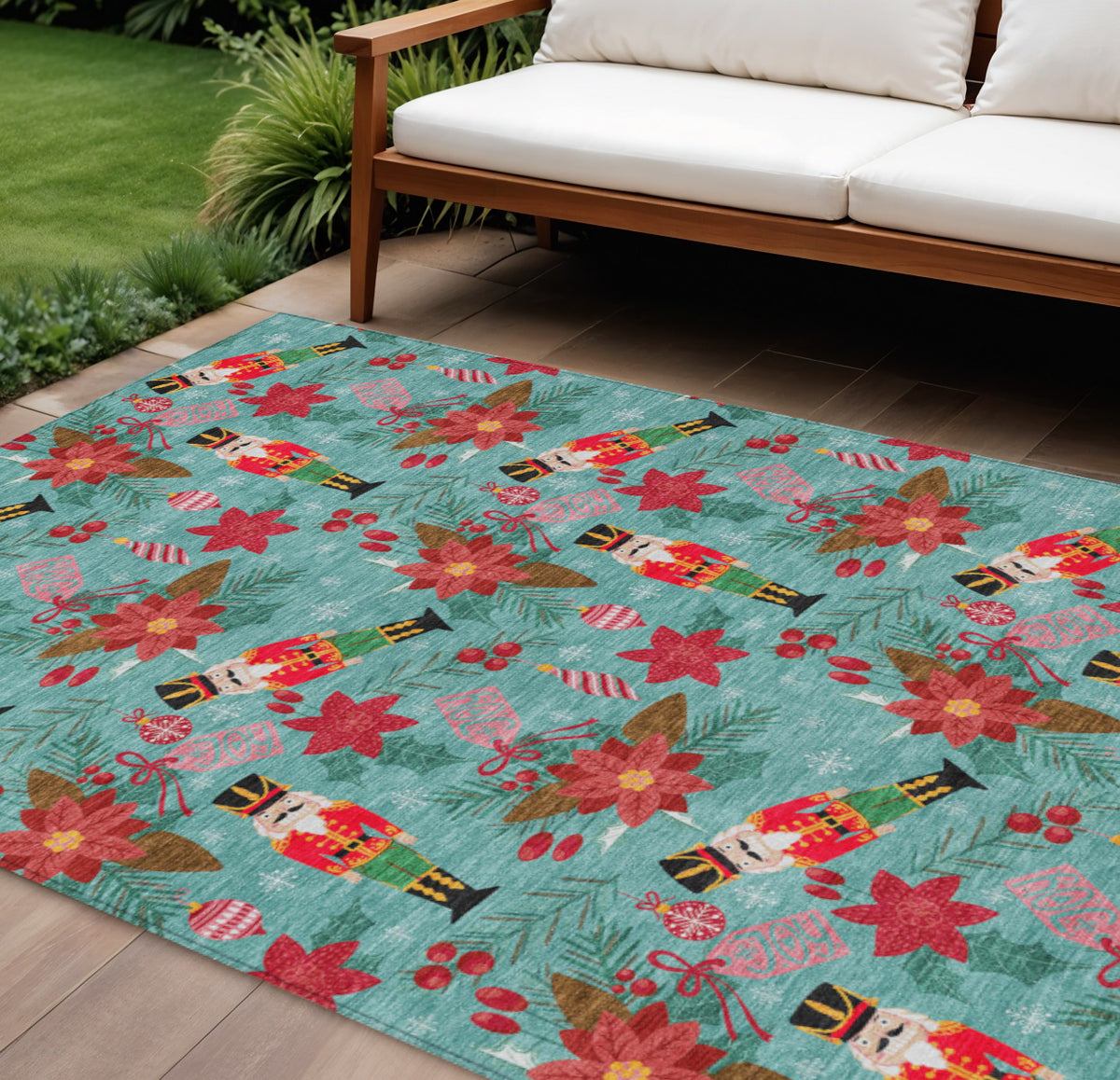 8 X 10 Teal Blue Red Black Pink And Brown Floral Washable Indoor Outdoor Area Rug