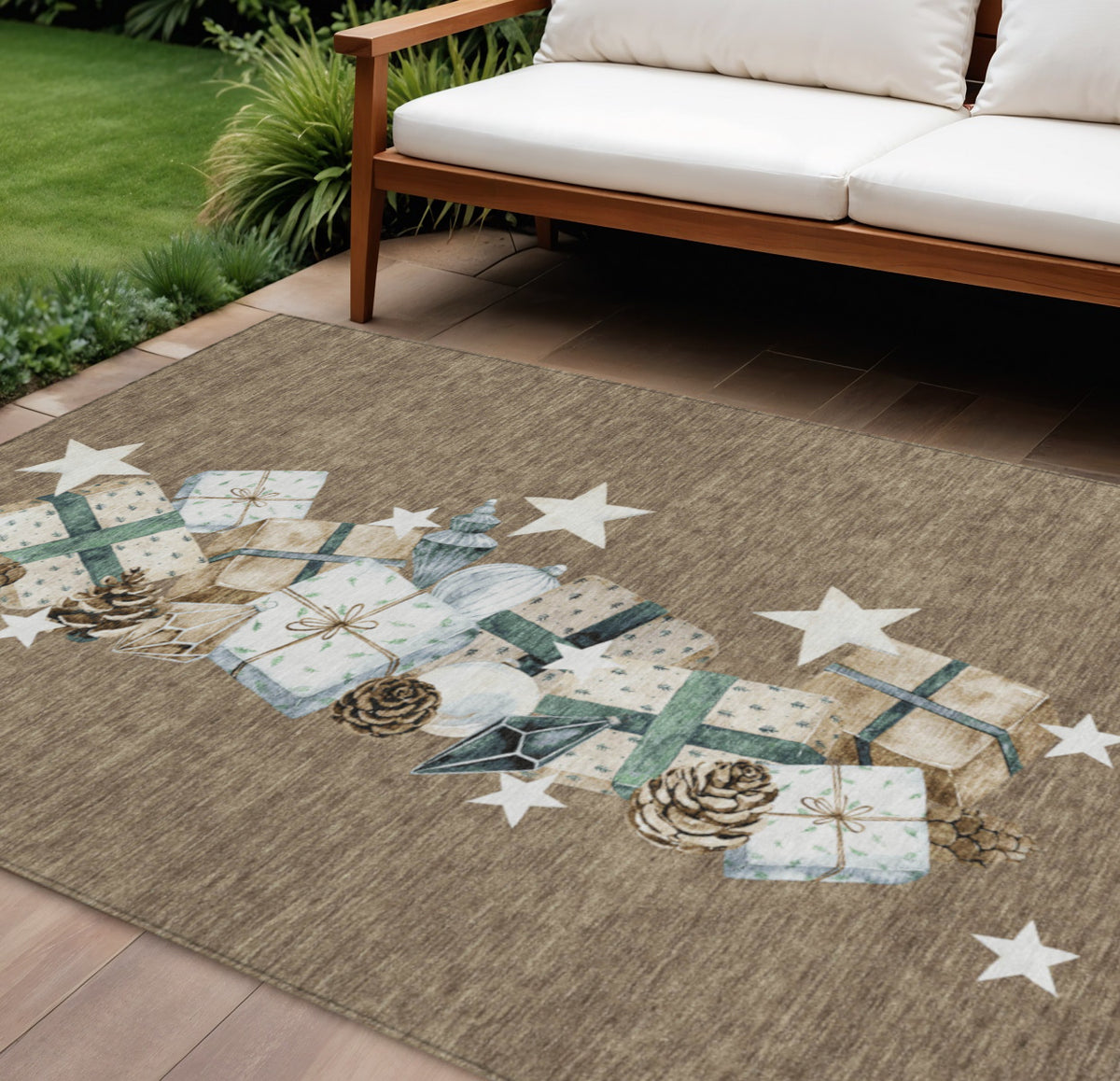 10 X 14 Brown Beige Ivory And Taupe Presents Washable Indoor Outdoor Area Rug