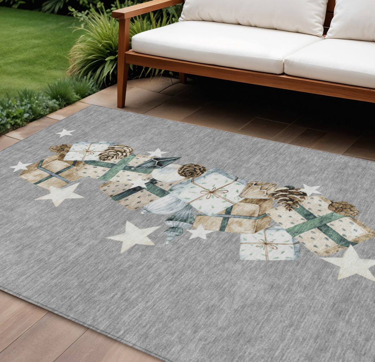 9 X 12 Gray Beige Ivory And Taupe Presents Washable Indoor Outdoor Area Rug