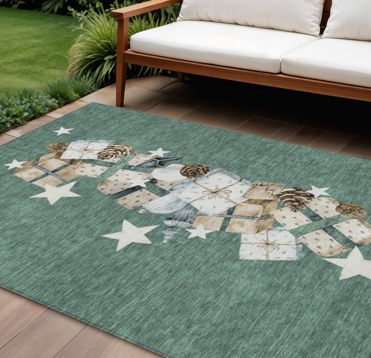 8 X 10 Pale Aqua Beige Ivory And Taupe Presents Washable Indoor Outdoor Area Rug