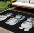 10 X 14 Black Denim Blue And Ivory Snowmen Washable Indoor Outdoor Area Rug
