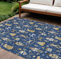 8 X 10 Navy Blue Gold Black And Gray Nutcracker Washable Indoor Outdoor Area Rug