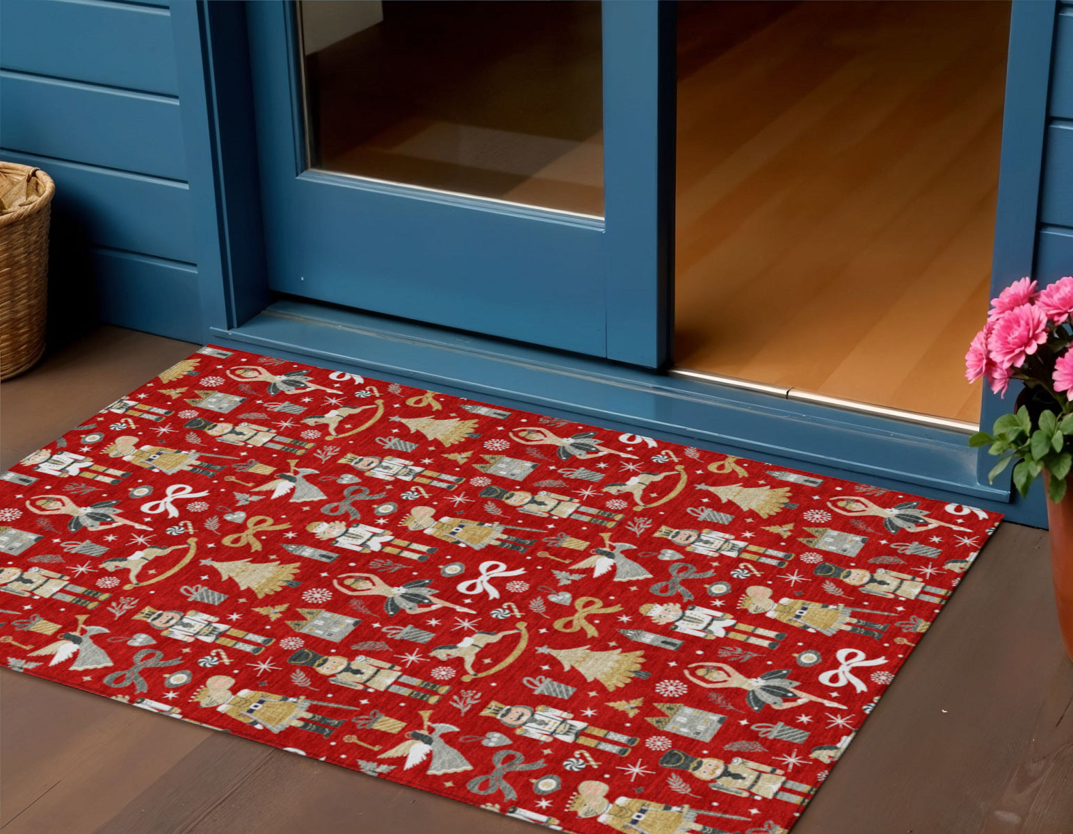 3 X 5 Red Gold Black And Gray Nutcracker Washable Indoor Outdoor Area Rug