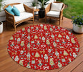 8 Red Gold Black And Gray Round Nutcracker Washable Indoor Outdoor Area Rug
