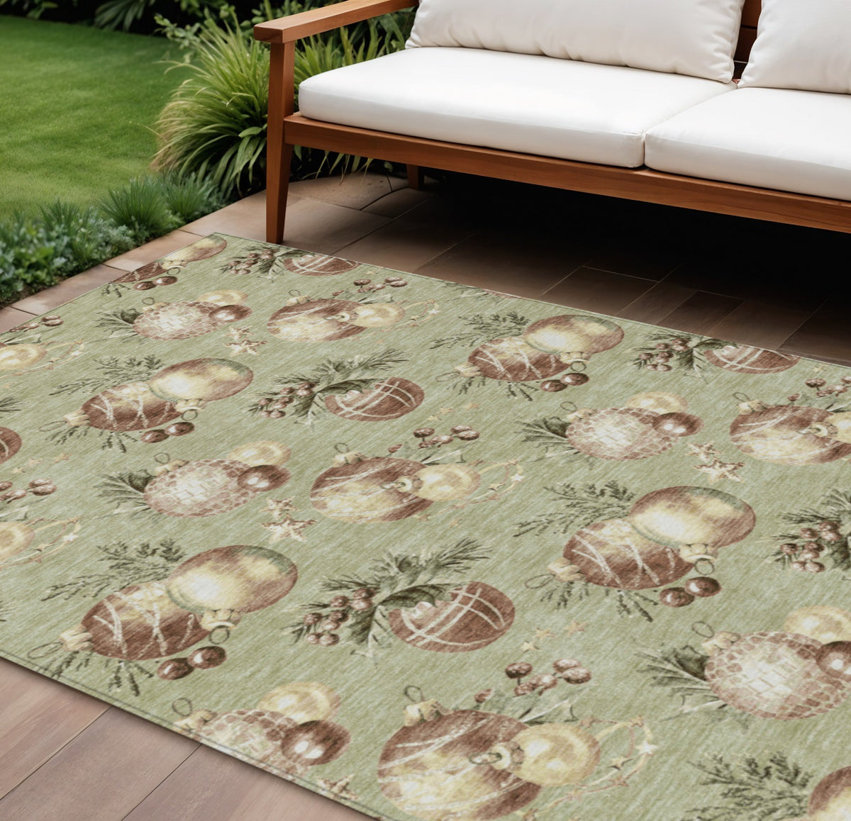 10 X 14 Artichoke Green Brown And Beige Stars Washable Indoor Outdoor Area Rug