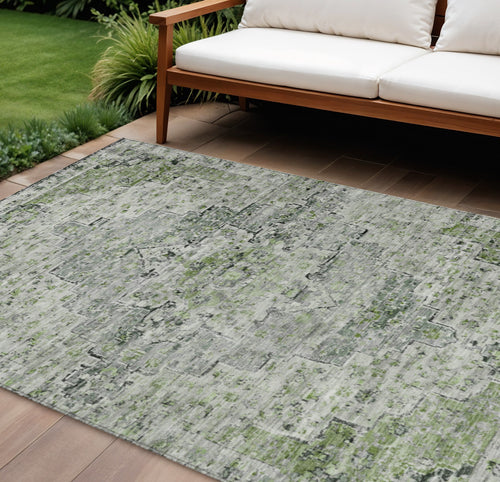 10 X 14 Artichoke Green And Gray Medallion Washable Indoor Outdoor Area Rug