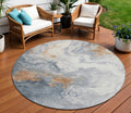 8 Gray And Rust Round Abstract Washable Indoor Outdoor Area Rug