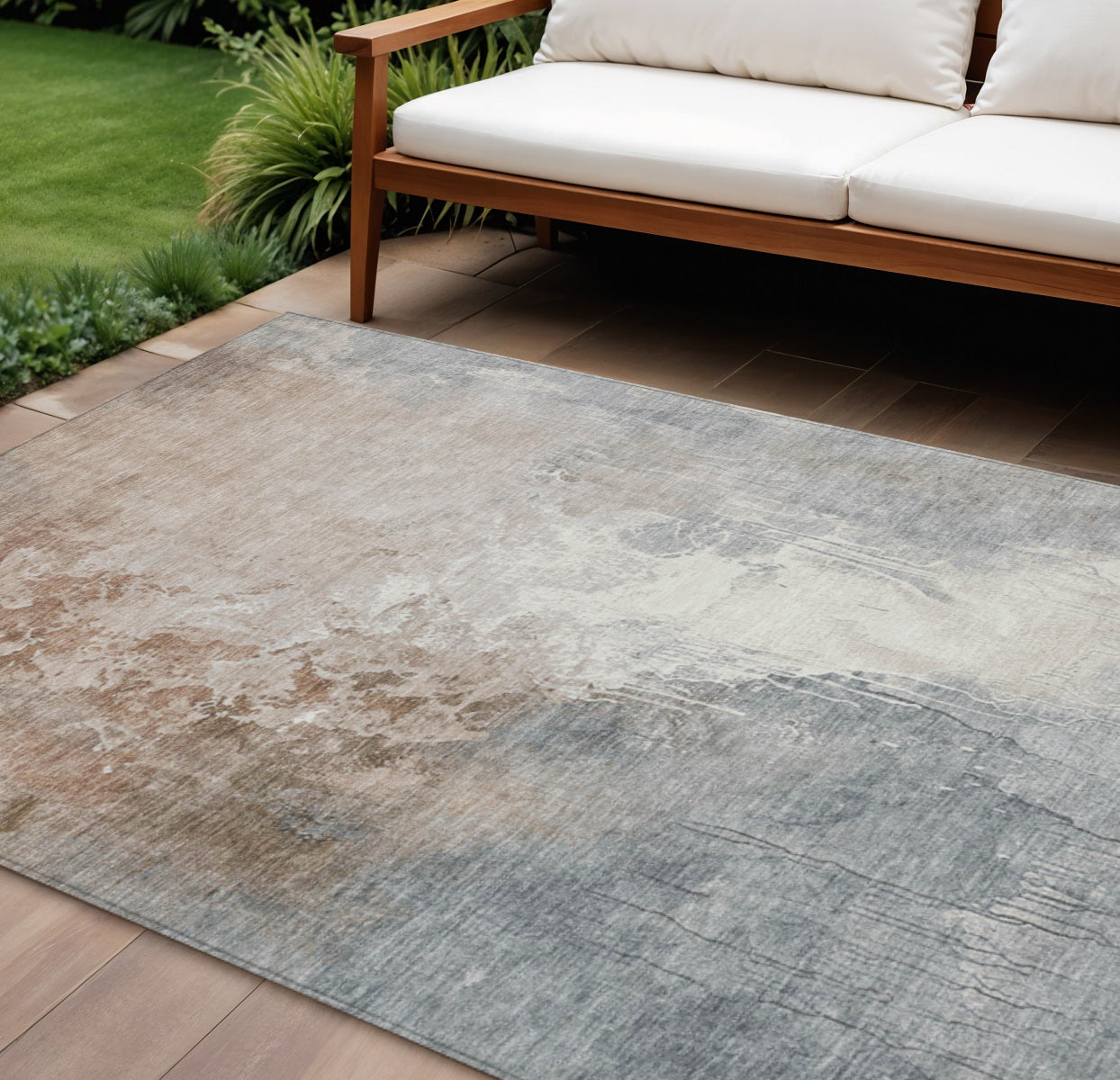 8 X 10 Rust And Gray Abstract Washable Indoor Outdoor Area Rug
