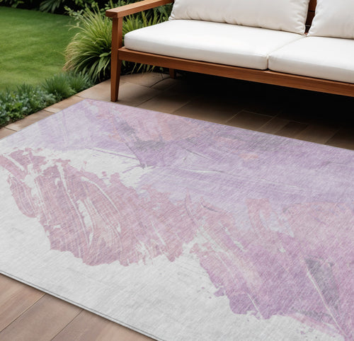 10 X 14 Lavender Ivory And Mauve Abstract Washable Indoor Outdoor Area Rug