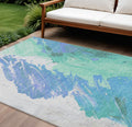 10 X 14 Pale Aqua Mint Green And Ivory Abstract Washable Indoor Outdoor Area Rug