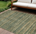 8 X 10 Fern Green And Charcoal Striped Washable Indoor Outdoor Area Rug