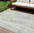 8 X 10 Artichoke Green And Ivory Abstract Washable Indoor Outdoor Area Rug
