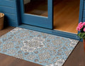 3 X 5 Sky Blue Taupe And Ivory Medallion Washable Indoor Outdoor Area Rug