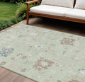 8 X 10 Artichoke Green Ivory And Brown Floral Washable Indoor Outdoor Area Rug