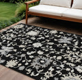 9 X 12 Black Ivory And Gray Floral Washable Indoor Outdoor Area Rug