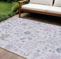 10 X 14 Lavender Mauve And Gray Floral Washable Indoor Outdoor Area Rug