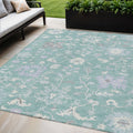 5 X 8 Pale Aqua Ivory And Gray Floral Washable Indoor Outdoor Area Rug