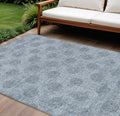 9 X 12 Blue And Ivory Damask Washable Indoor Outdoor Area Rug