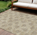 10 X 14 Gold And Taupe Damask Washable Indoor Outdoor Area Rug