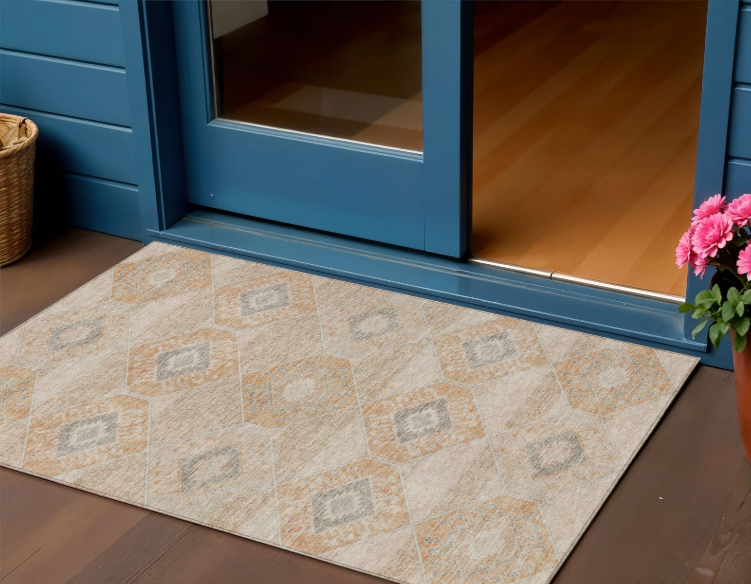 3 X 5 Copper And Gray Aztec Washable Indoor Outdoor Area Rug