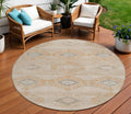 8 Copper And Gray Round Aztec Washable Indoor Outdoor Area Rug