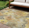 9 X 12 Gold And Gray Floral Washable Indoor Outdoor Area Rug