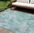 8 X 10 Teal Blue And Gray Floral Washable Indoor Outdoor Area Rug