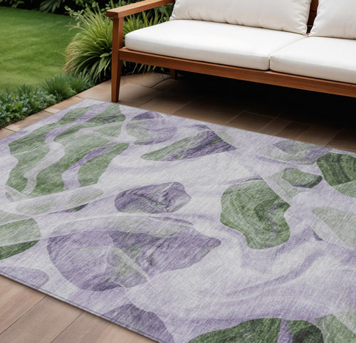 10 X 14 Lavender And Green Abstract Washable Indoor Outdoor Area Rug