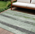 8 X 10 Artichoke Green And Gray Striped Washable Indoor Outdoor Area Rug