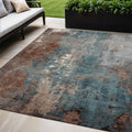 5 X 8 Rust And Teal Blue Abstract Washable Indoor Outdoor Area Rug