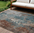 9 X 12 Rust And Teal Blue Abstract Washable Indoor Outdoor Area Rug