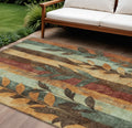 10 X 14 Wheat And Gold Floral Washable Indoor Outdoor Area Rug