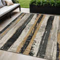5 X 8 Taupe And Gold Striped Washable Indoor Outdoor Area Rug