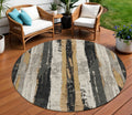 8 Taupe And Gold Round Striped Washable Indoor Outdoor Area Rug