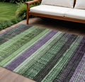 8 X 10 Purple And Green Striped Washable Indoor Outdoor Area Rug