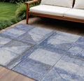 10 X 14 Denim Blue And Gray Geometric Washable Indoor Outdoor Area Rug