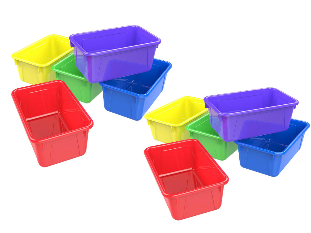 Storex Small Cubby Bin, Plastic Storage Container Fits Classroom Cubbies, Assorted Colors (Red, Yellow, Green, Blue, Purple), 10