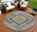 8 Khaki And Gray Round Aztec Washable Indoor Outdoor Area Rug