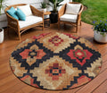 8 Rust And Charcoal Round Aztec Washable Indoor Outdoor Area Rug