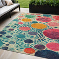 5 X 8 Teal Blue Pink And Orange Geometric Washable Indoor Outdoor Area Rug