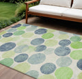10 X 14 Navy Blue Lime Green And Ivory Geometric Washable Indoor Outdoor Area Rug