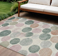 8 X 10 Salmon Green And Peach Geometric Washable Indoor Outdoor Area Rug