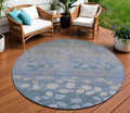 8 Denim Blue And Gray Round Floral Washable Indoor Outdoor Area Rug