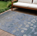 8 X 10 Denim Blue And Gray Floral Washable Indoor Outdoor Area Rug