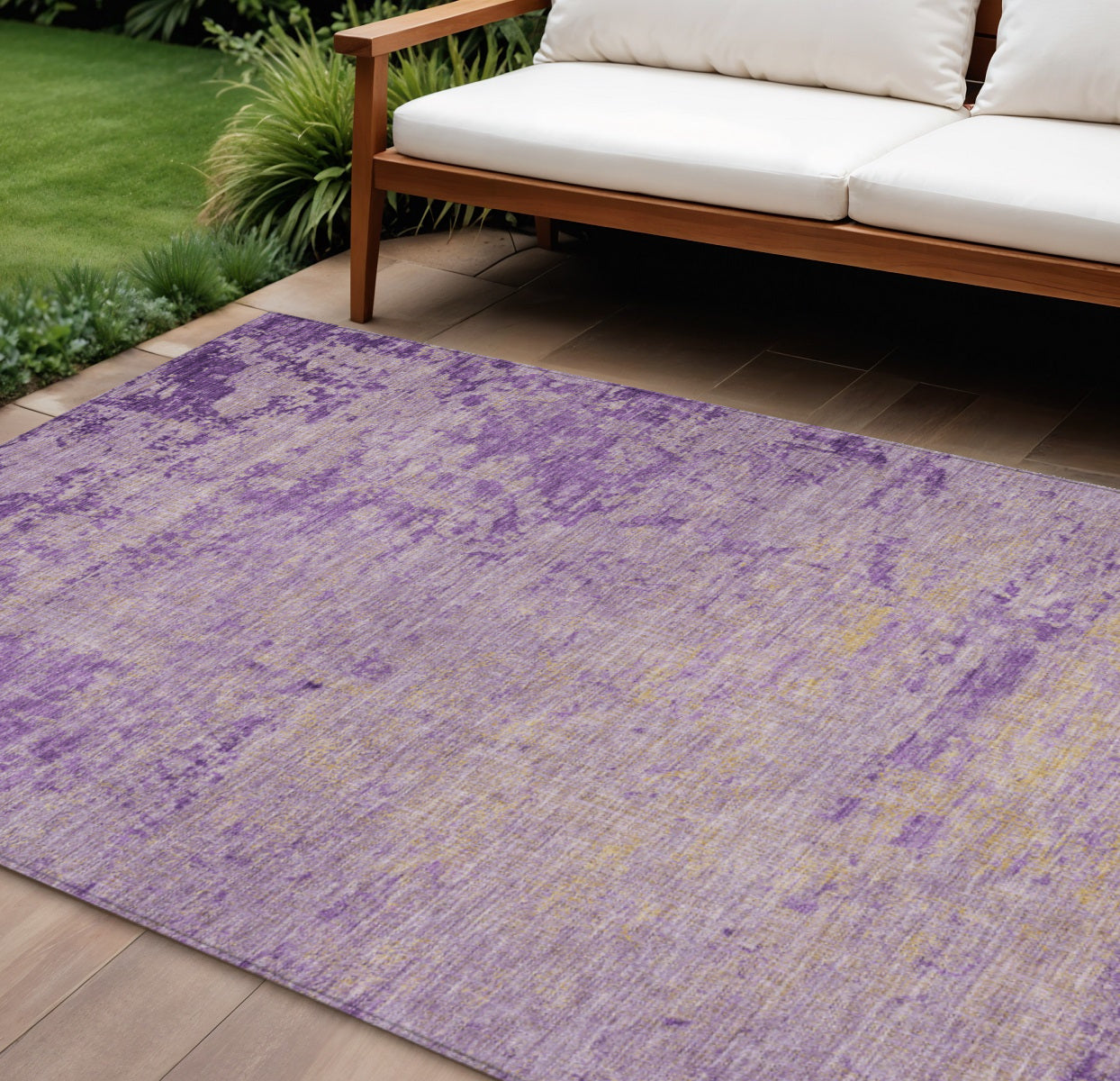 10 X 14 Purple And Beige Abstract Washable Indoor Outdoor Area Rug
