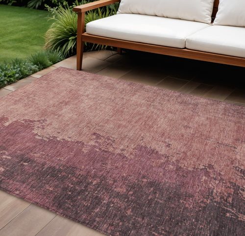 10 X 14 Coral And Mauve Abstract Washable Indoor Outdoor Area Rug