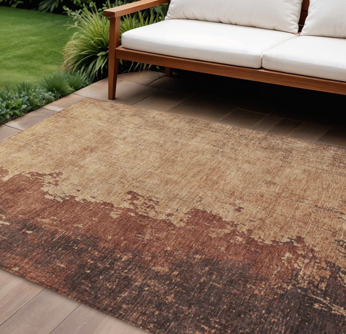 8 X 10 Rust And Copper Abstract Washable Indoor Outdoor Area Rug