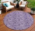 8 Plum And Purple Round Floral Washable Indoor Outdoor Area Rug