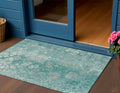 3 X 5 Aqua And Silver Abstract Washable Indoor Outdoor Area Rug